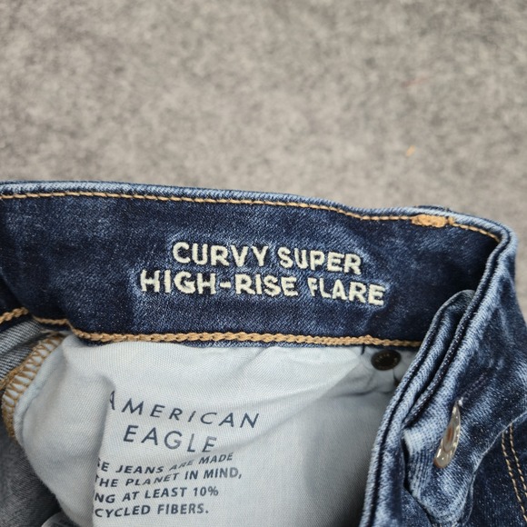 American Eagle Jeans Womens Sz 16 Curvy Super High Rise Flare Stretch Dark Wash - Picture 6 of 12